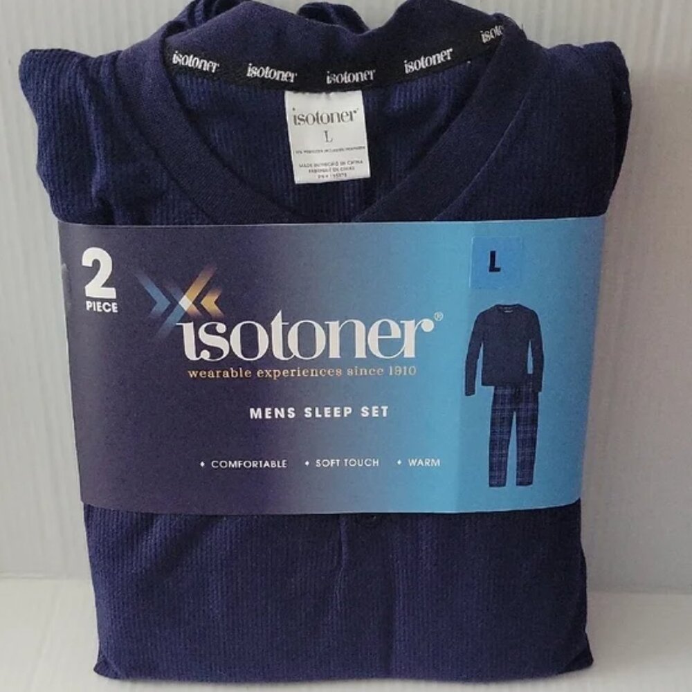 Isotoner Mens Navy Sleep Set Supersoft Lounge Shirt & Long Pants - New in Pack L
